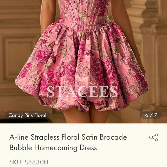 Elegant Pink Floral Strapless Dress - Picture 6 of 13